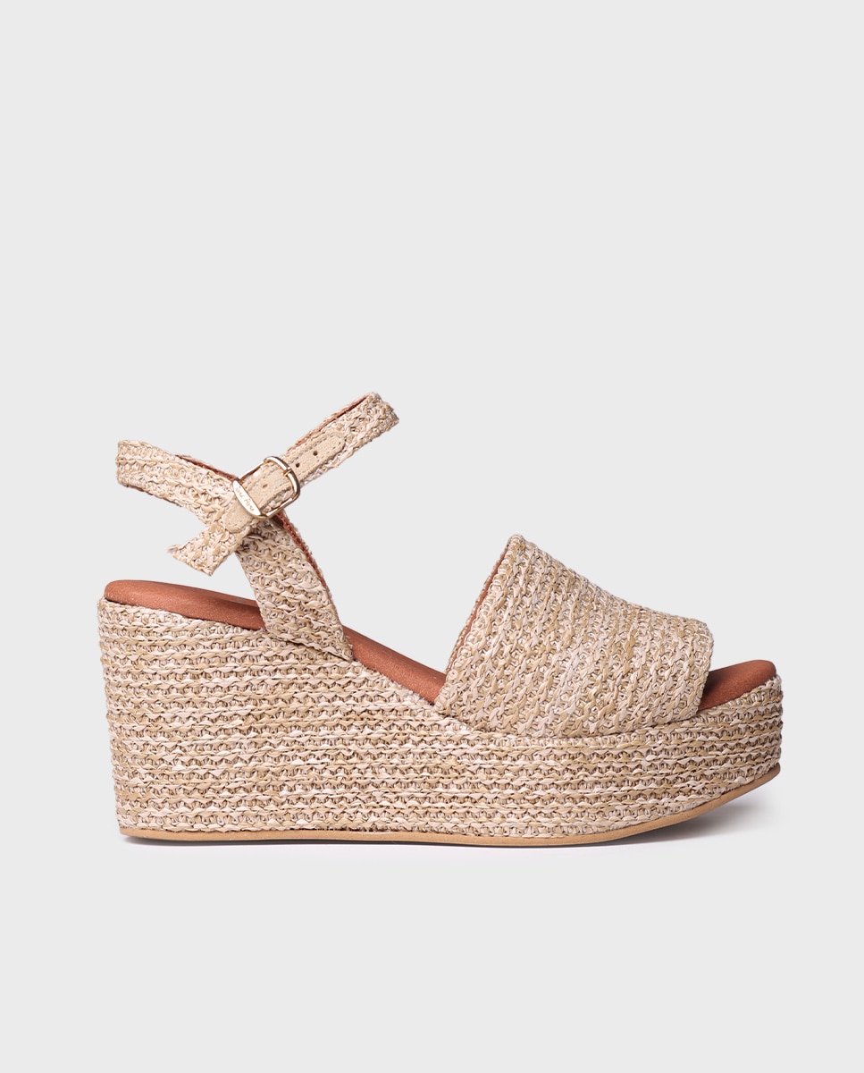 Sandalias de plataforma de mujer de rafia con hebilla - Toni Pons - Natural Natural-1