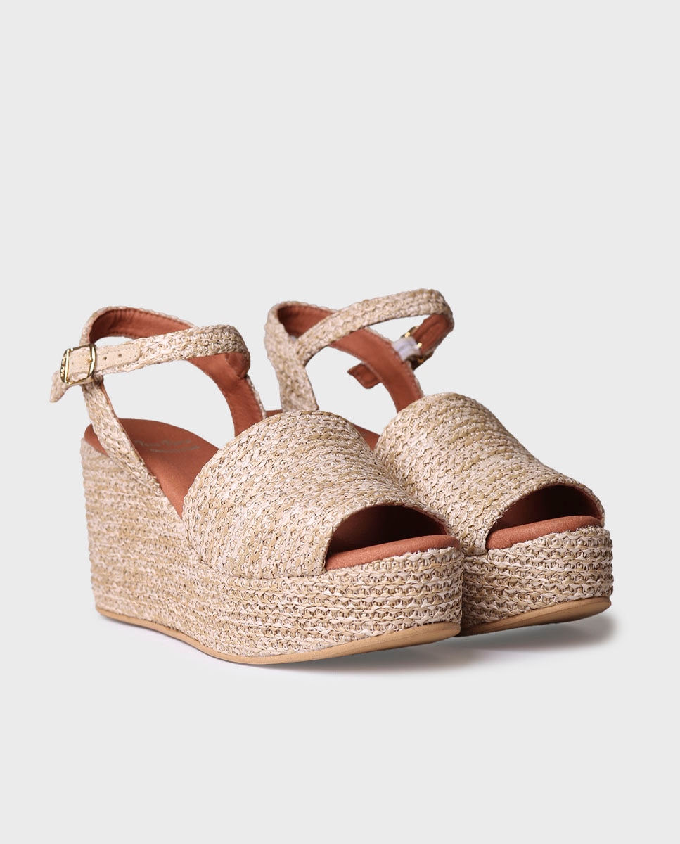 Sandalias de plataforma de mujer de rafia con hebilla - Toni Pons - Natural Natural-3