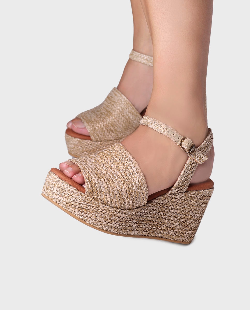 Sandalias de plataforma de mujer de rafia con hebilla - Toni Pons - Natural Natural-2