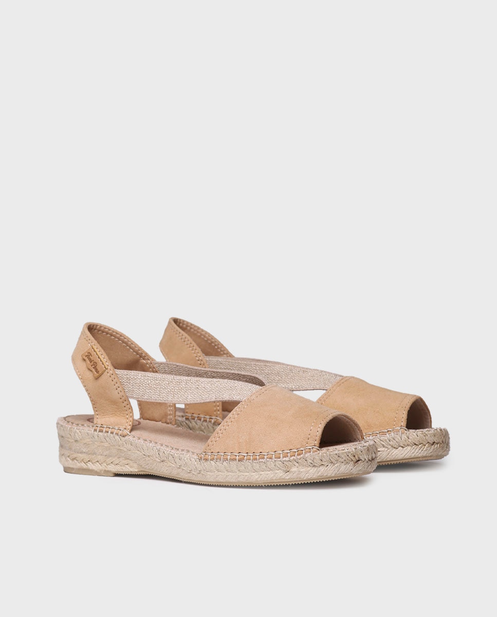 Alpargatas planas de mujer de ante con elásticos - Toni Pons - Beige Beige-4
