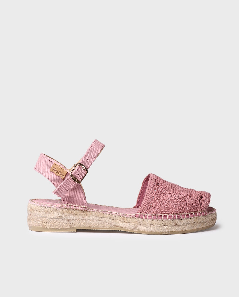 Sandalias planas de mujer de tejido con hebilla - Toni Pons - Rosa Rosa-1