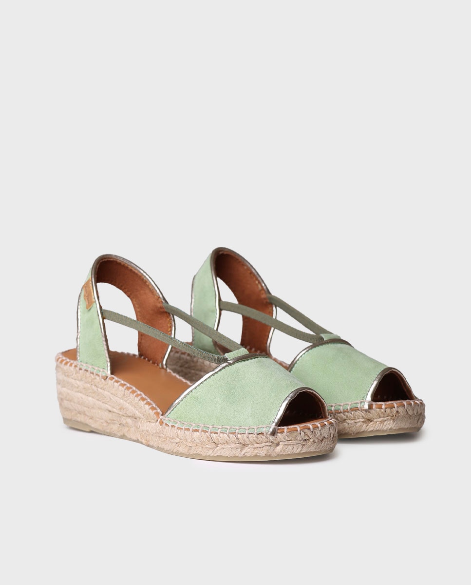 Alpargatas de cuña de mujer de ante con elásticos - Toni Pons - Verde Verde-4
