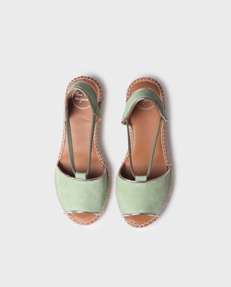 Alpargatas de cuña de mujer de ante con elásticos - Toni Pons - Verde Verde-3