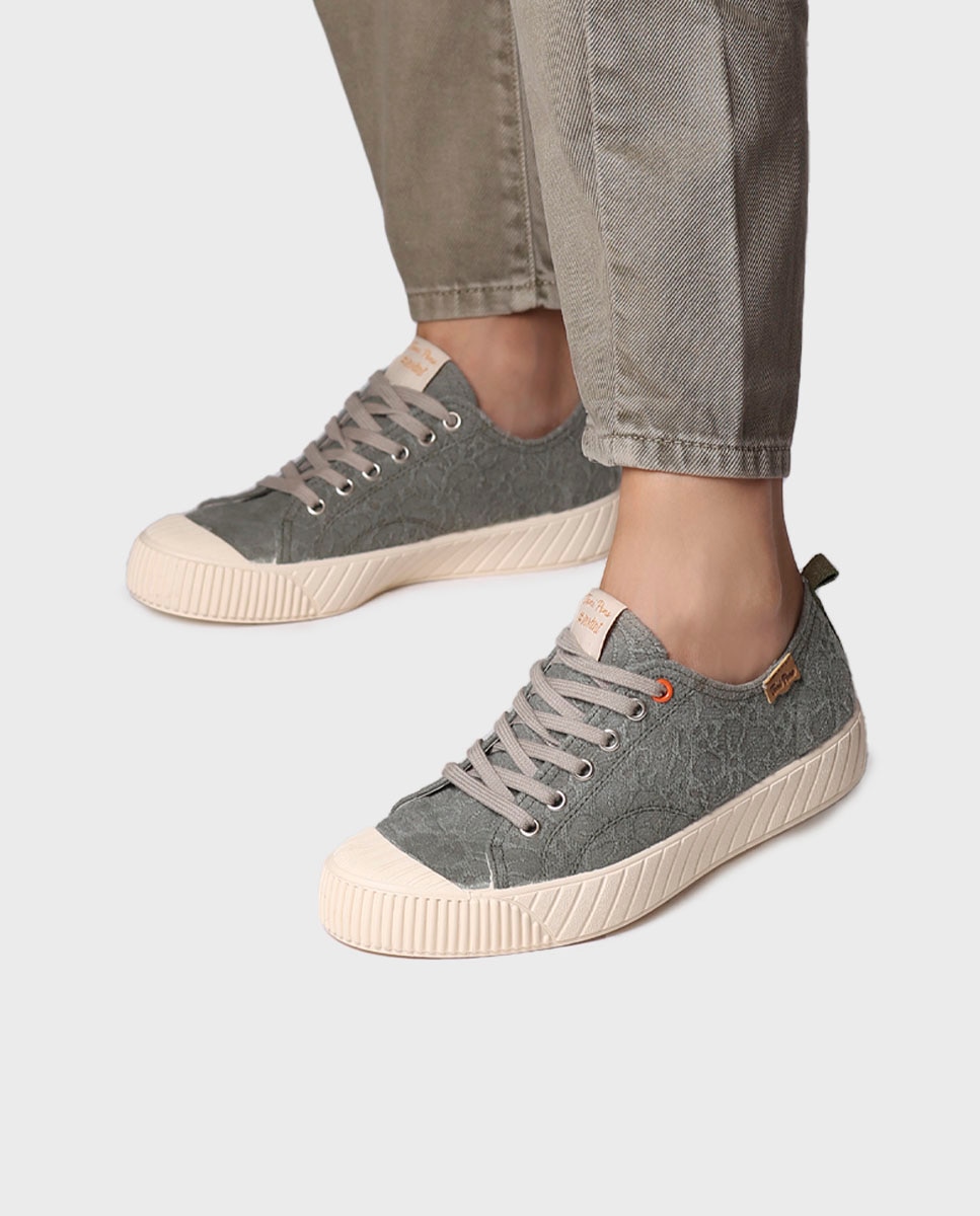 Zapatillas de lona de mujer de algodón con cordones - Toni Pons - Kaki Kaki-2