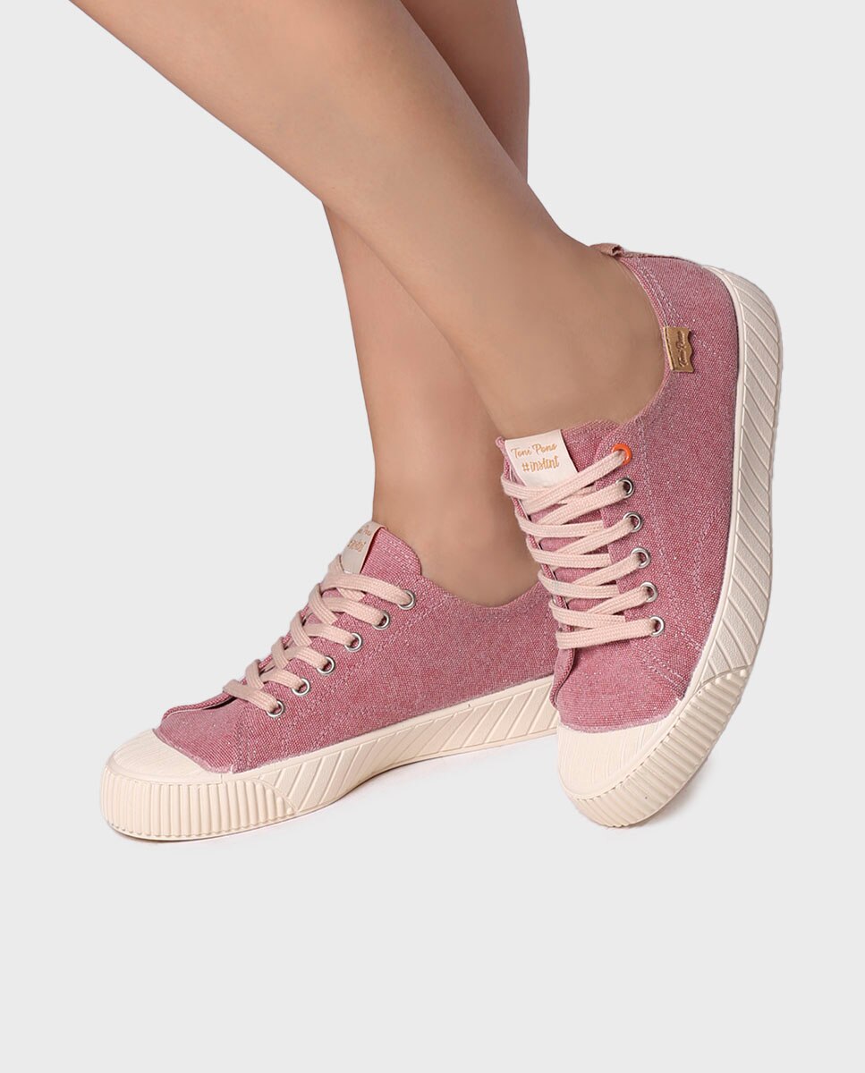 Zapatillas de lona de mujer de algodón con cordones - Toni Pons - Rosa Rosa-2