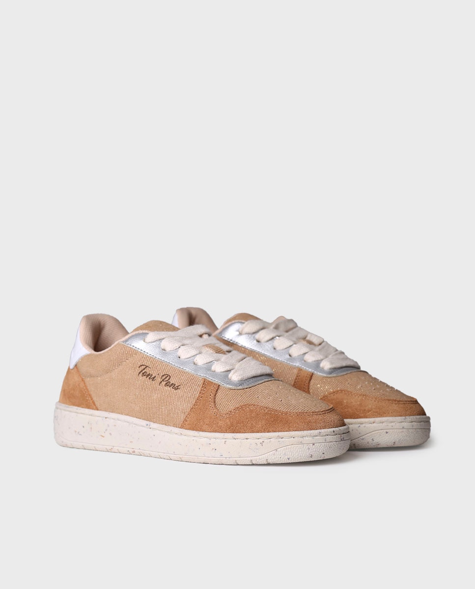 Zapatillas de piel de mujer con tejido combinado - Toni Pons - Marrón Marrón-4