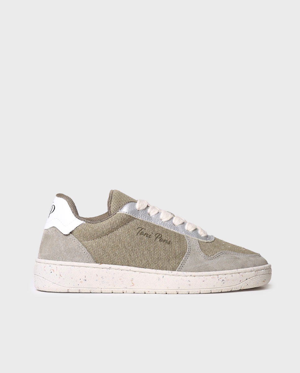 Zapatillas de piel de mujer con tejido combinado - Toni Pons - Kaki Kaki-1