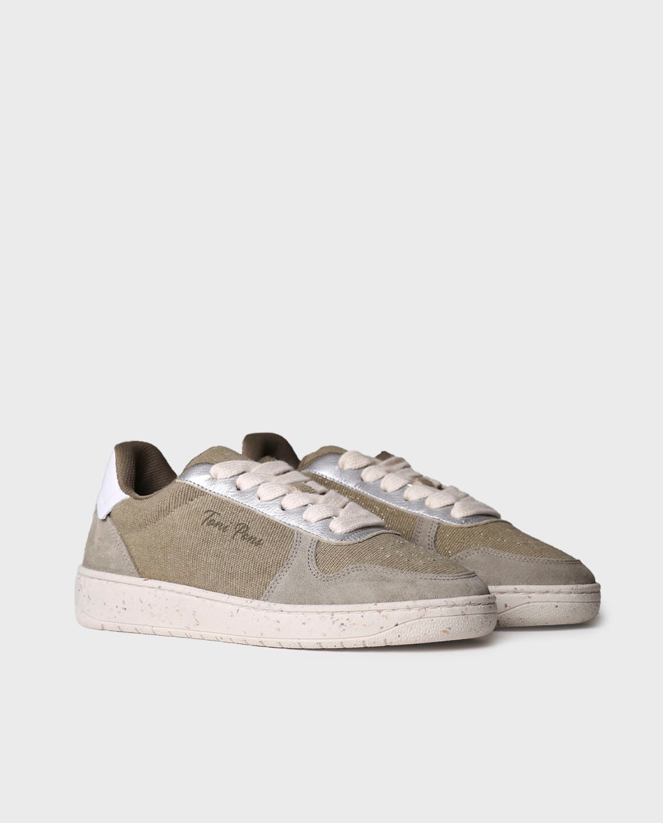 Zapatillas de piel de mujer con tejido combinado - Toni Pons - Kaki Kaki-4