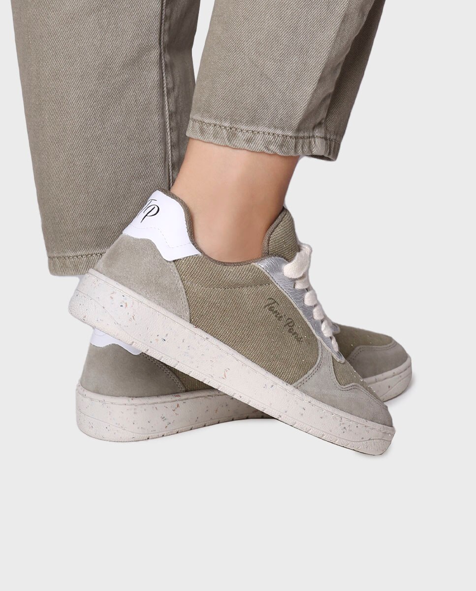 Zapatillas de piel de mujer con tejido combinado - Toni Pons - Kaki Kaki-2