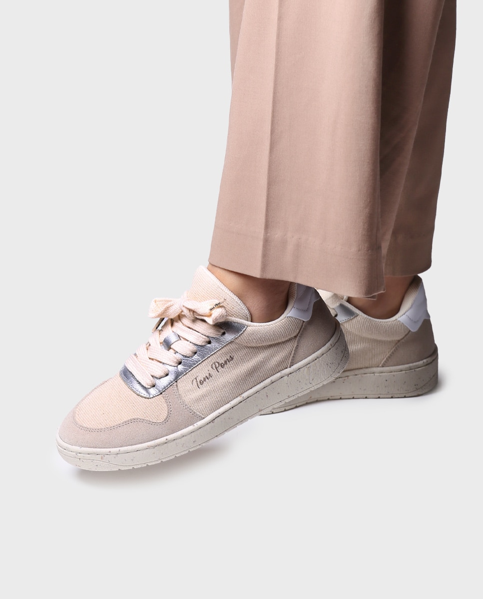 Zapatillas de piel de mujer con tejido combinado - Toni Pons - Crudo Crudo-2