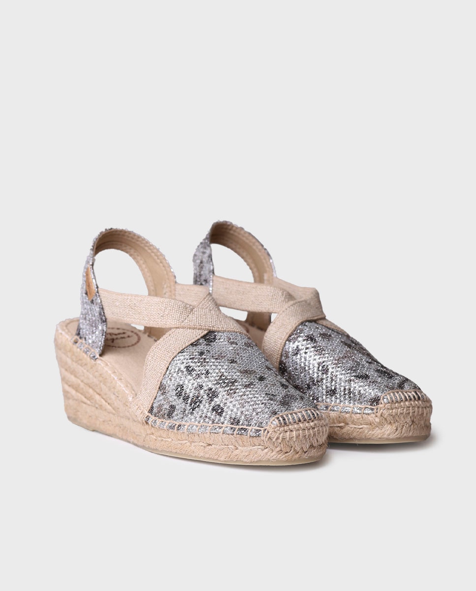 Alpargatas de cuña de mujer de tejido brillante con elásticos - Toni Pons - Estampado Estampado-4