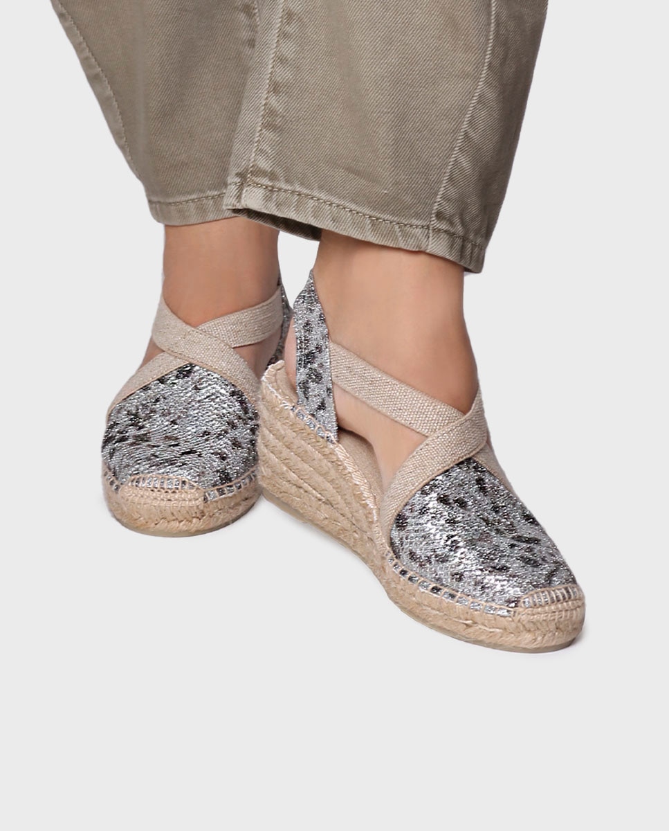 Alpargatas de cuña de mujer de tejido brillante con elásticos - Toni Pons - Estampado Estampado-2