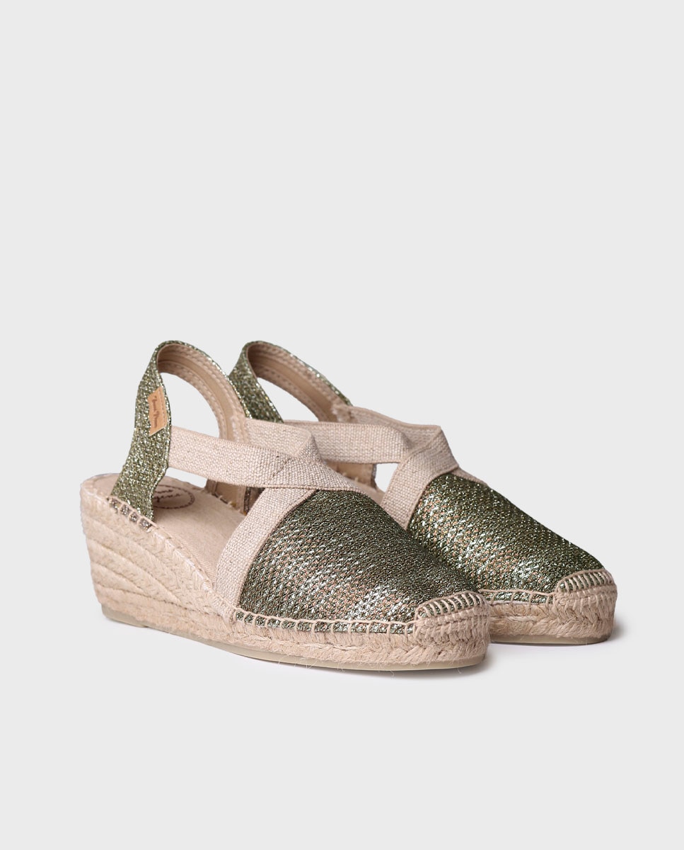 Alpargatas de cuña de mujer de tejido brillante con elásticos - Toni Pons - Verde Verde-4