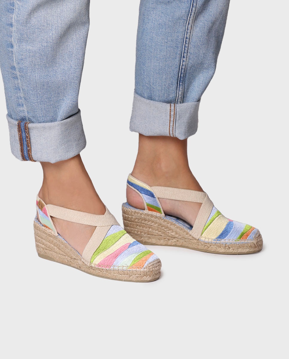 Alpargatas planas de mujer estampadas con elásticos - Toni Pons - Azul Azul-2