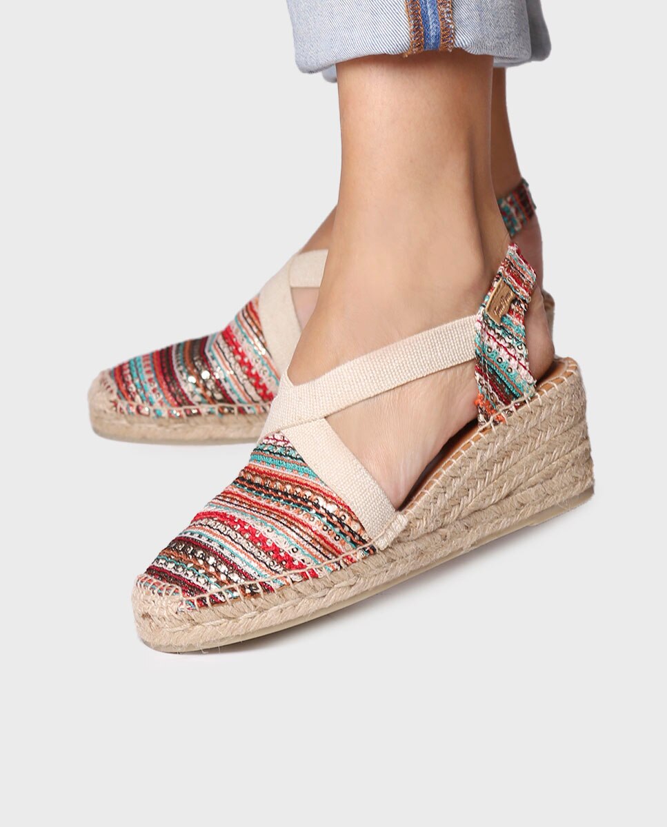 Alpargatas de cuña de mujer de tejido con elásticos - Toni Pons - Multicolor Multicolor-3