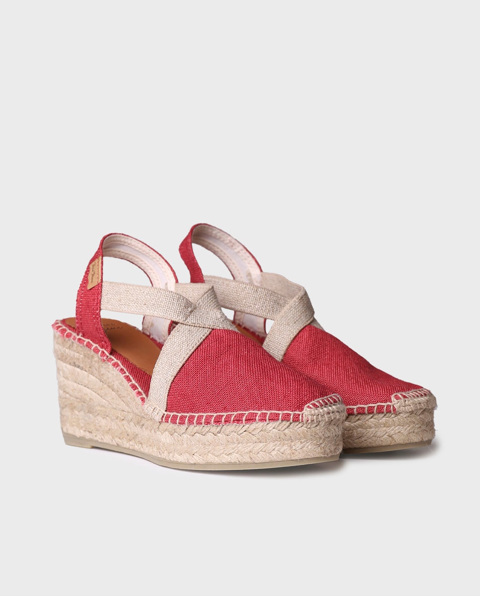 Alpargatas de cuña de mujer de tejido con elásticos - Toni Pons - Rojo Rojo-3
