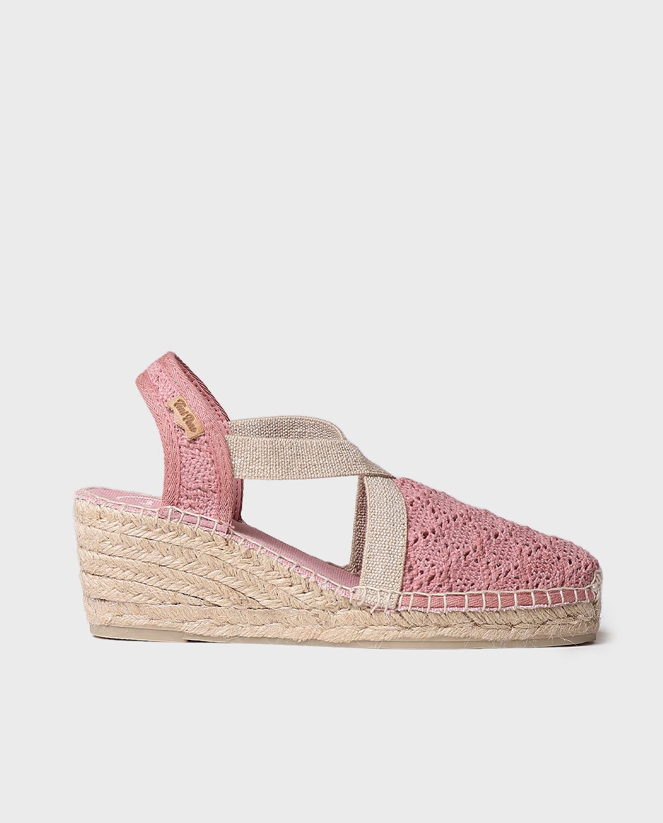Alpargatas de cuña de mujer de tejido con elásticos - Toni Pons - Rosa Rosa-1