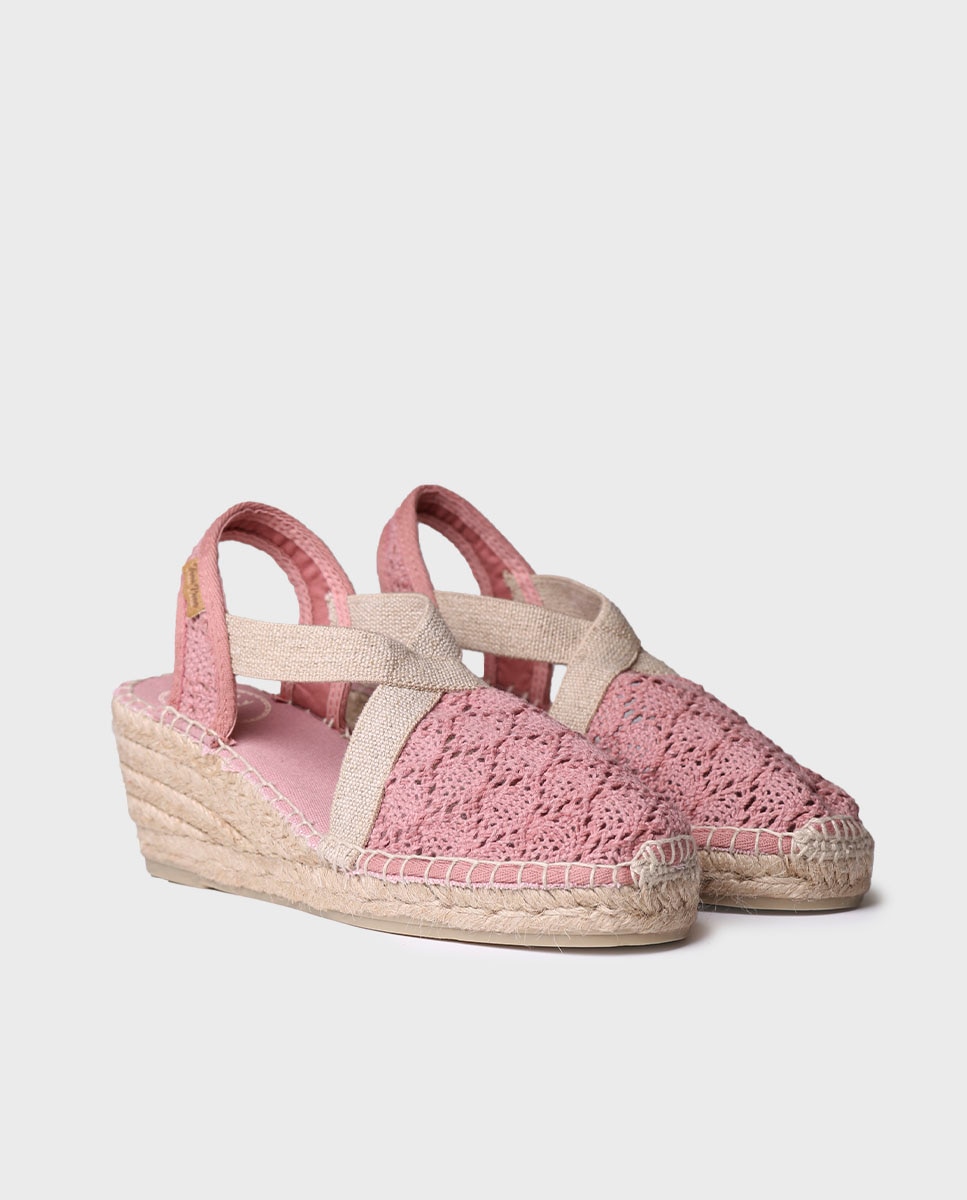 Alpargatas de cuña de mujer de tejido con elásticos - Toni Pons - Rosa Rosa-4