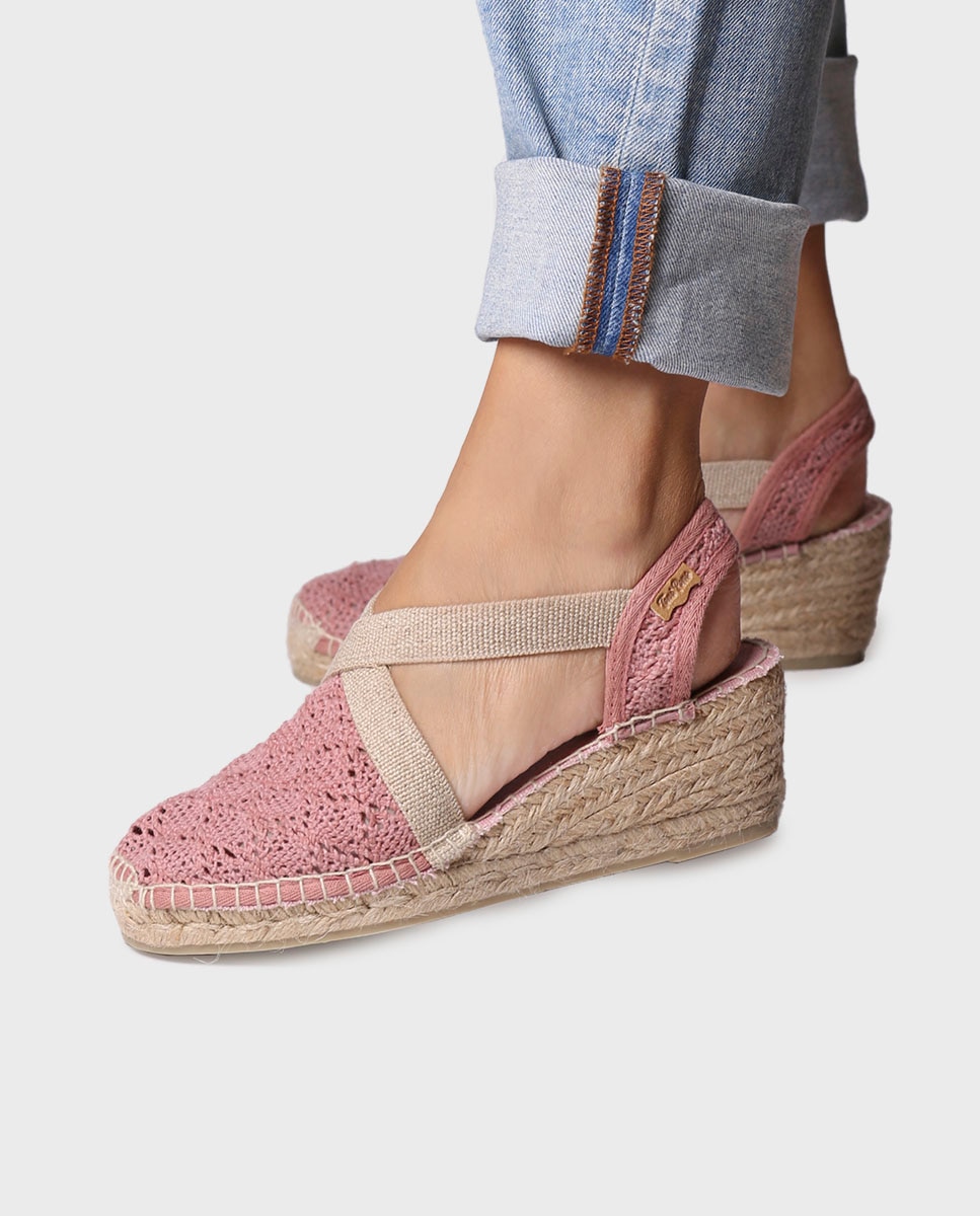 Alpargatas de cuña de mujer de tejido con elásticos - Toni Pons - Rosa Rosa-2