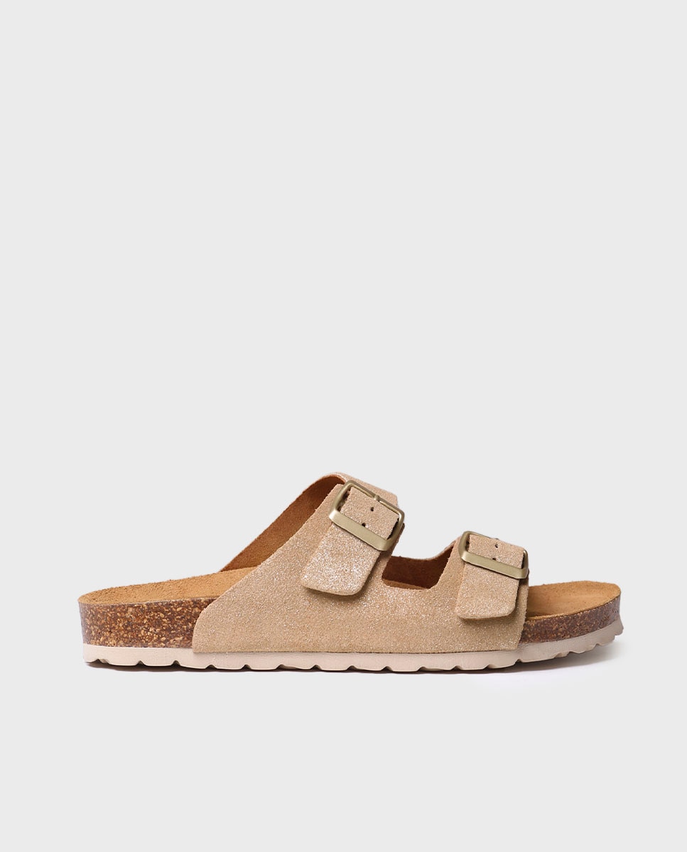 Sandalias planas de mujer de serraje con hebillas - Toni Pons - Dorado Dorado-1