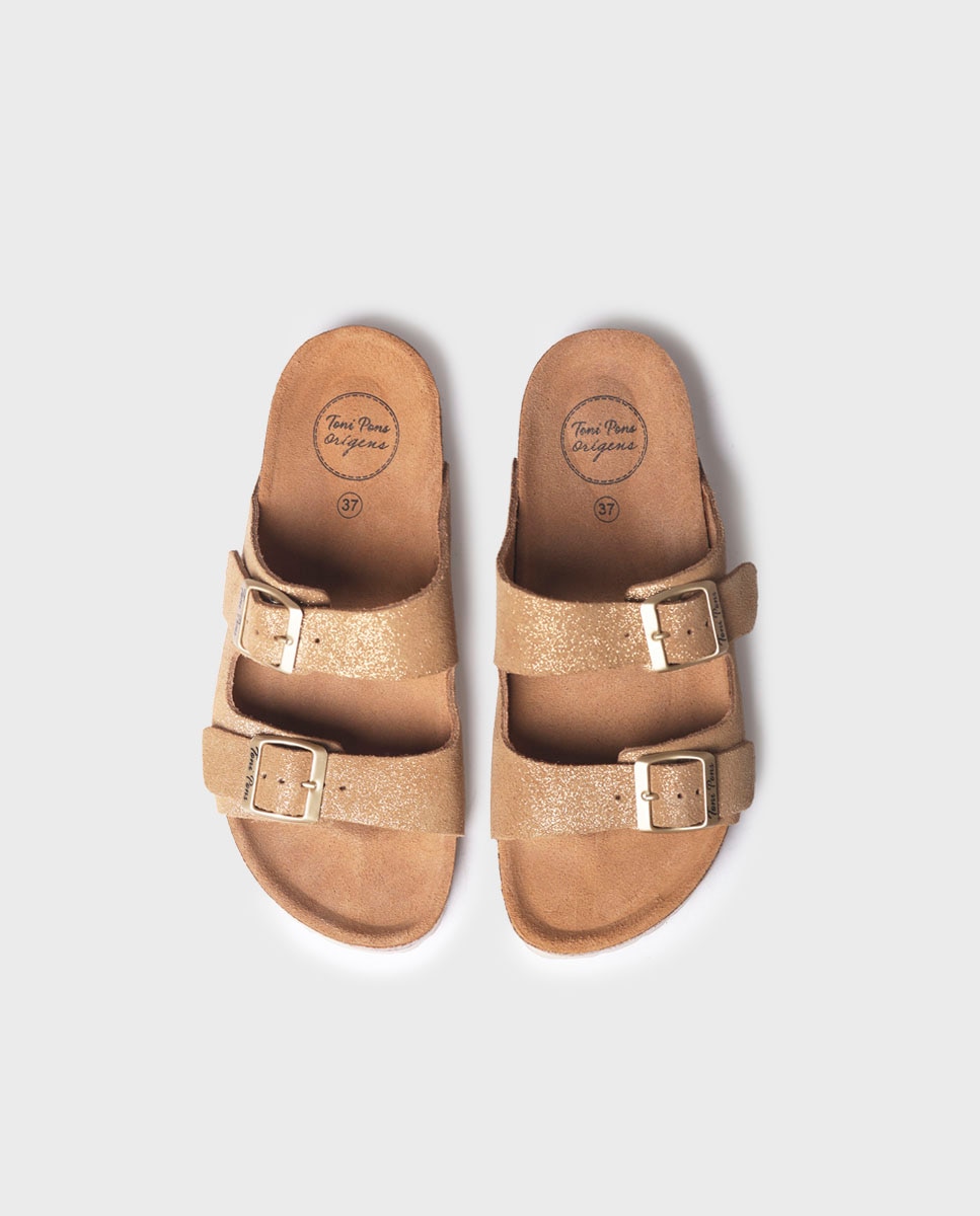 Sandalias planas de mujer de serraje con hebillas - Toni Pons - Dorado Dorado-3
