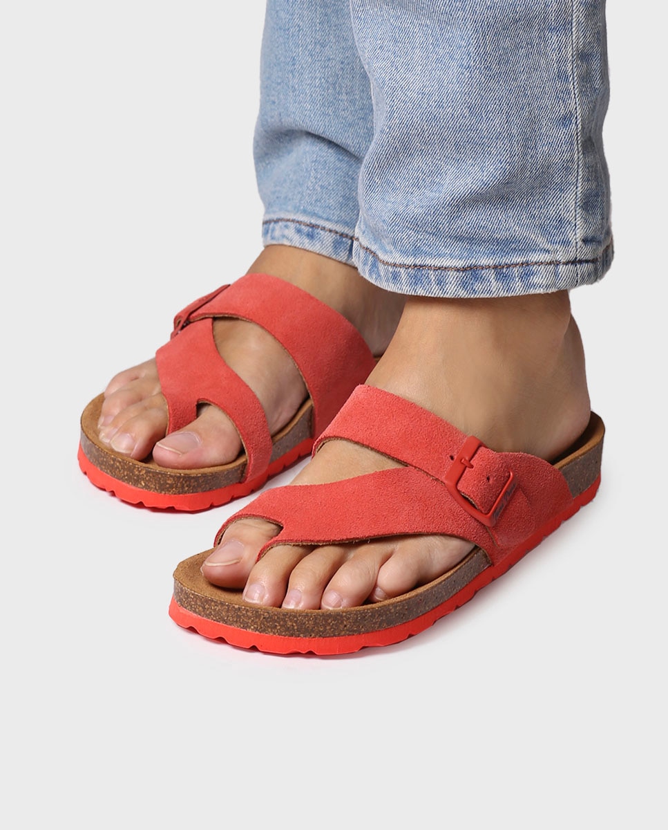 Sandalias planas de mujer de serraje con hebilla - Toni Pons - Burdeos Burdeos-2