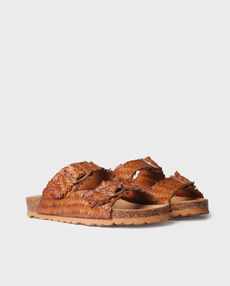 Sandalias planas de mujer de piel con hebillas - Toni Pons - Marrón Marrón-2