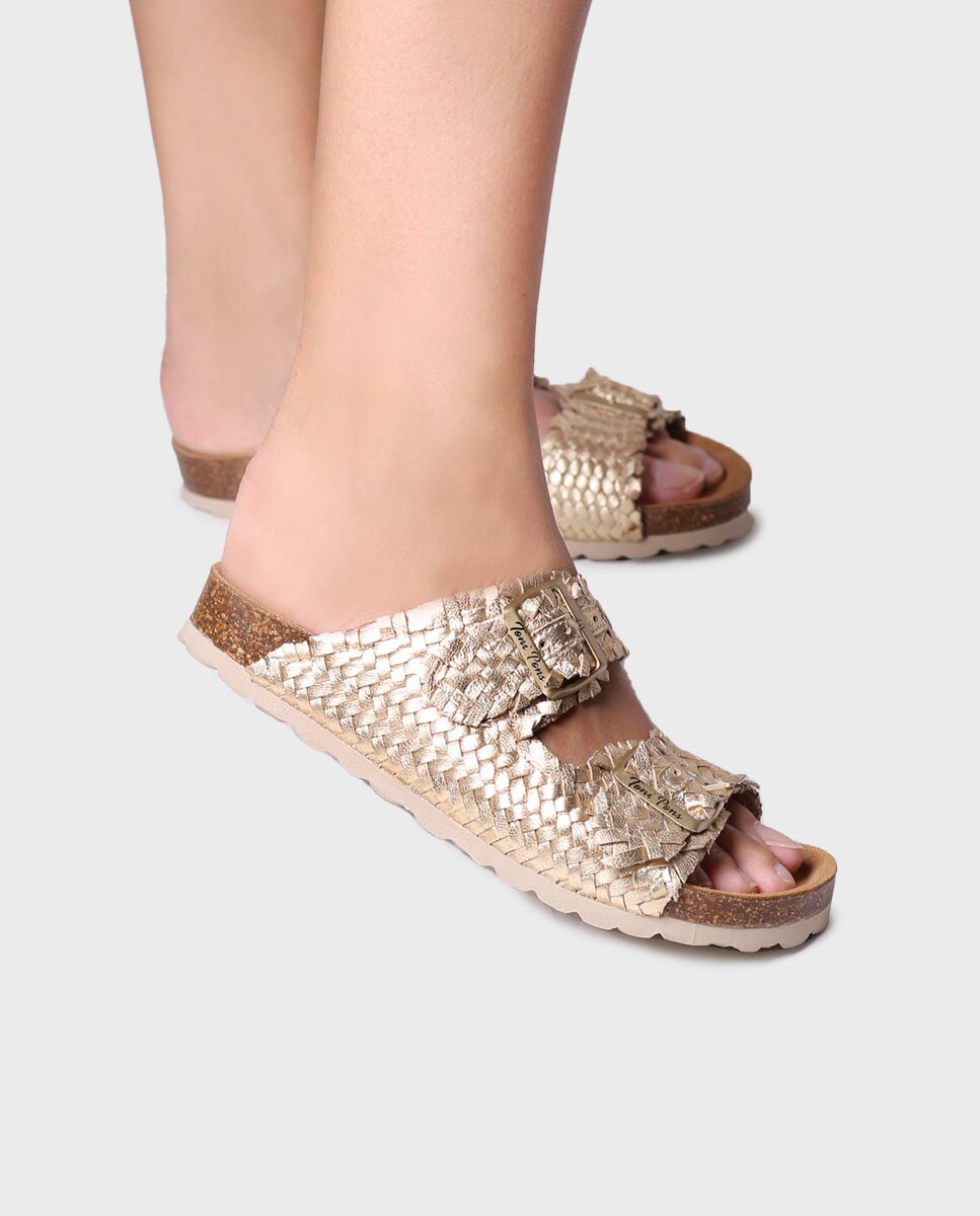 Sandalias planas de mujer de piel con hebillas - Toni Pons - Oro Oro-3