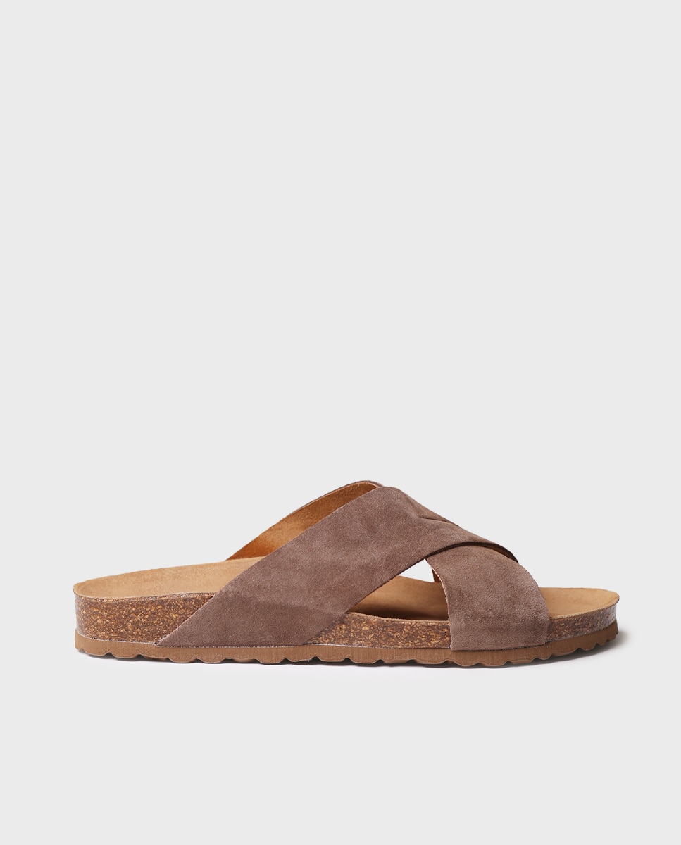 Imagen 1 de Sandalias de hombre cruzadas de serraje Marrón