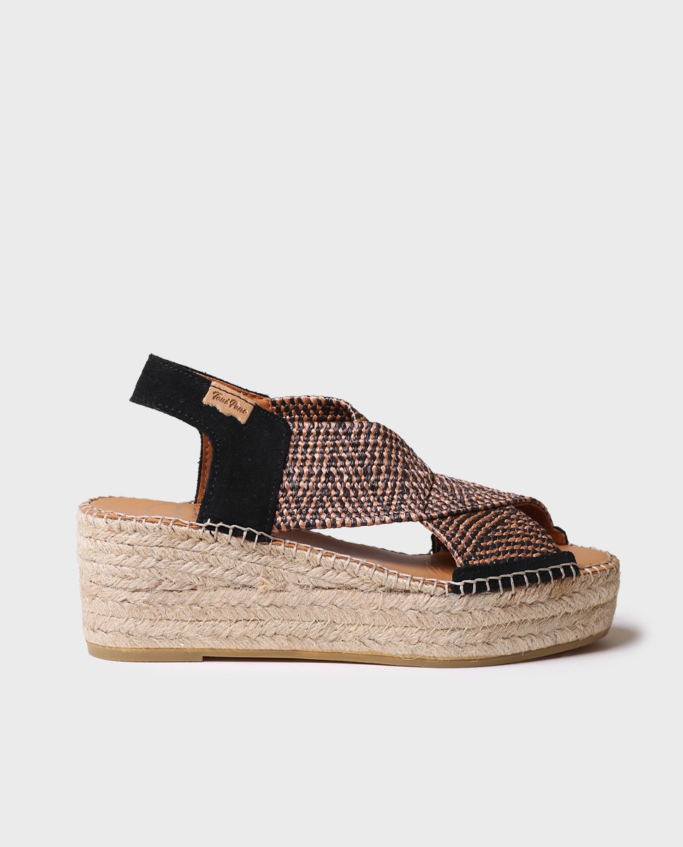 Alpargatas de plataforma de mujer cruzadas en elástico bicolor - Toni Pons - Negro Negro-1