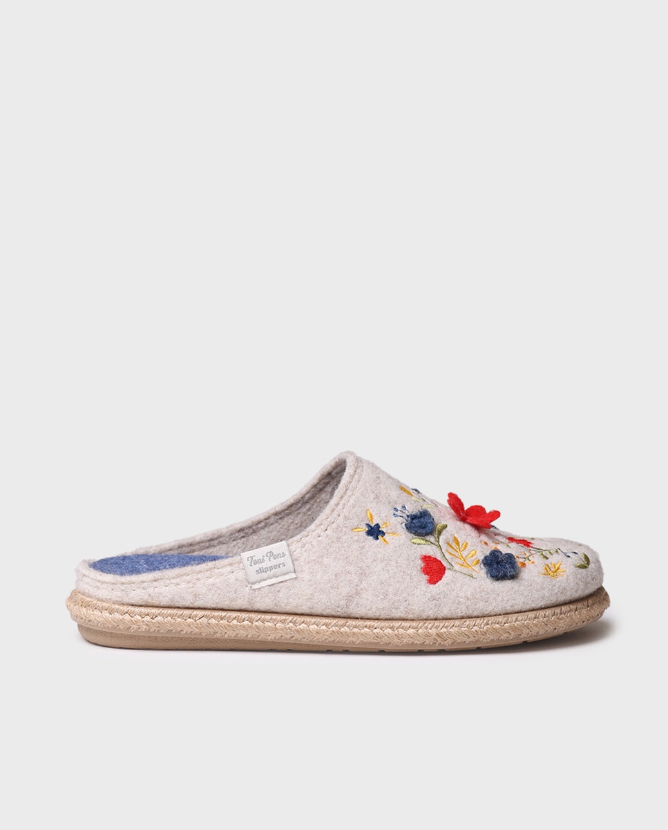 Zapatillas de casa abiertas de mujer con bordado - Toni Pons - Crudo Crudo-1