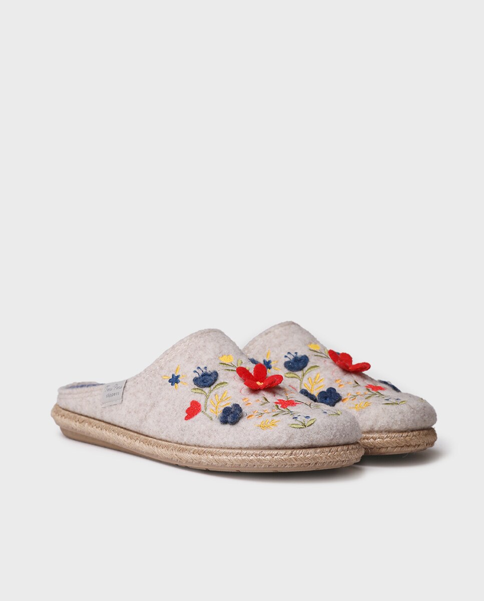 Zapatillas de casa abiertas de mujer con bordado - Toni Pons - Crudo Crudo-2