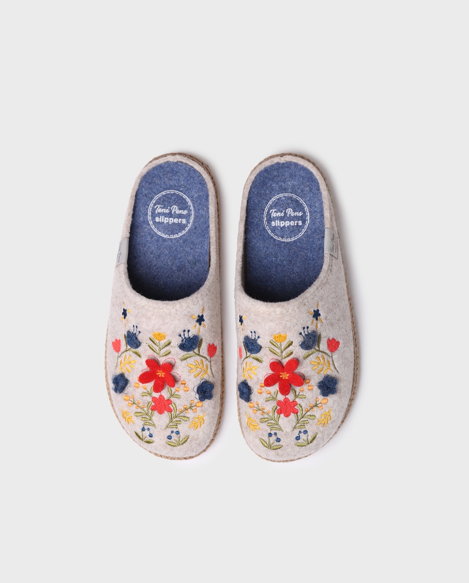 Zapatillas de casa abiertas de mujer con bordado - Toni Pons - Crudo Crudo-3