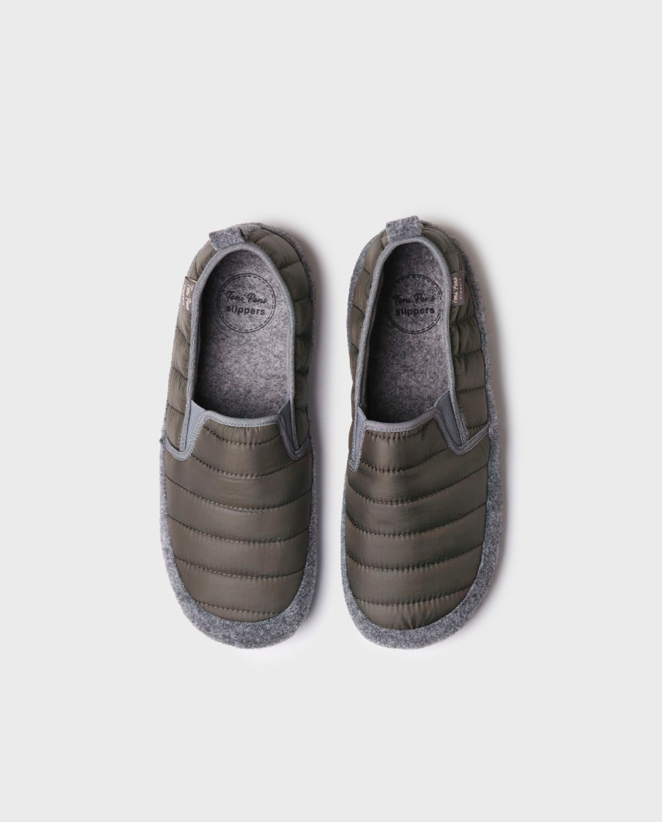 Imagen 3 de Zapatillas de casa de hombre de tejido acolchado - Kaki Kaki