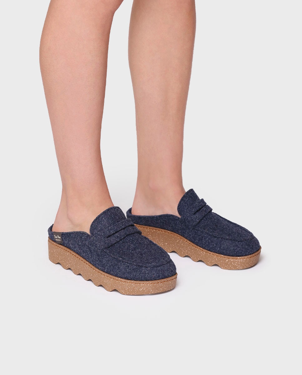 Zapatillas de casa cerradas de mujer de fieltro reciclado - Toni Pons - Azul marino Azul marino-4