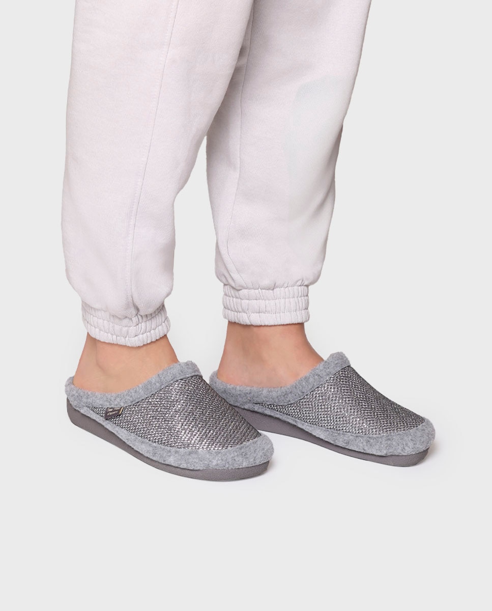 Zapatillas de casa cerradas de mujer de fieltro - Toni Pons - Plata Plata-4