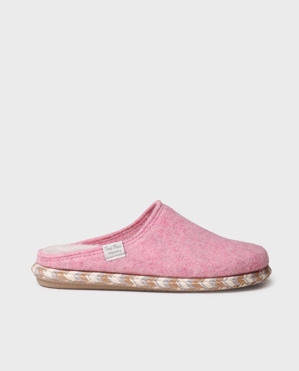 Zapatillas de casa abiertas de mujer de fieltro - Toni Pons - Rosa Rosa-1