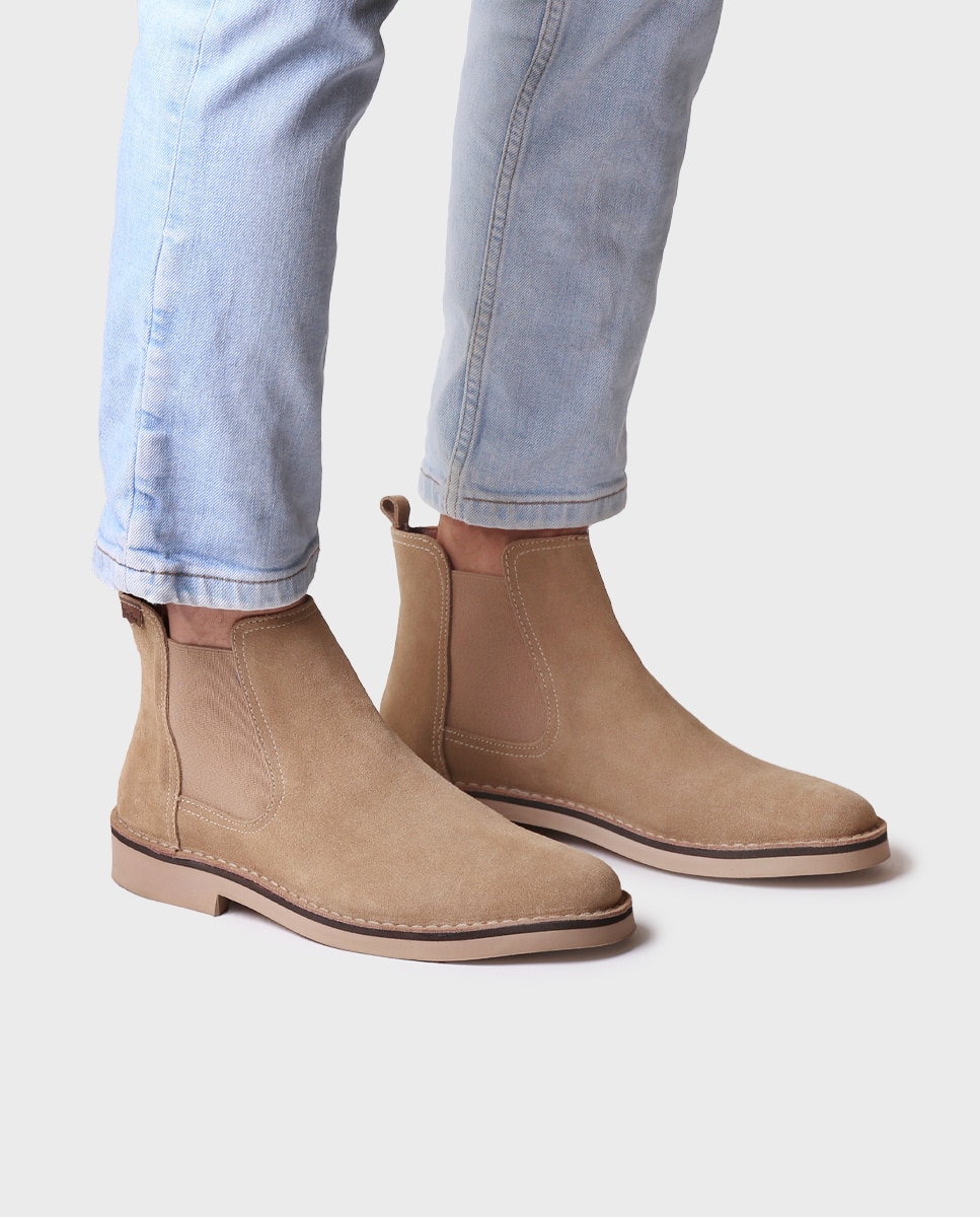 Botines de piel de hombre de serraje con elásticos - Toni Pons - Beige Beige-4