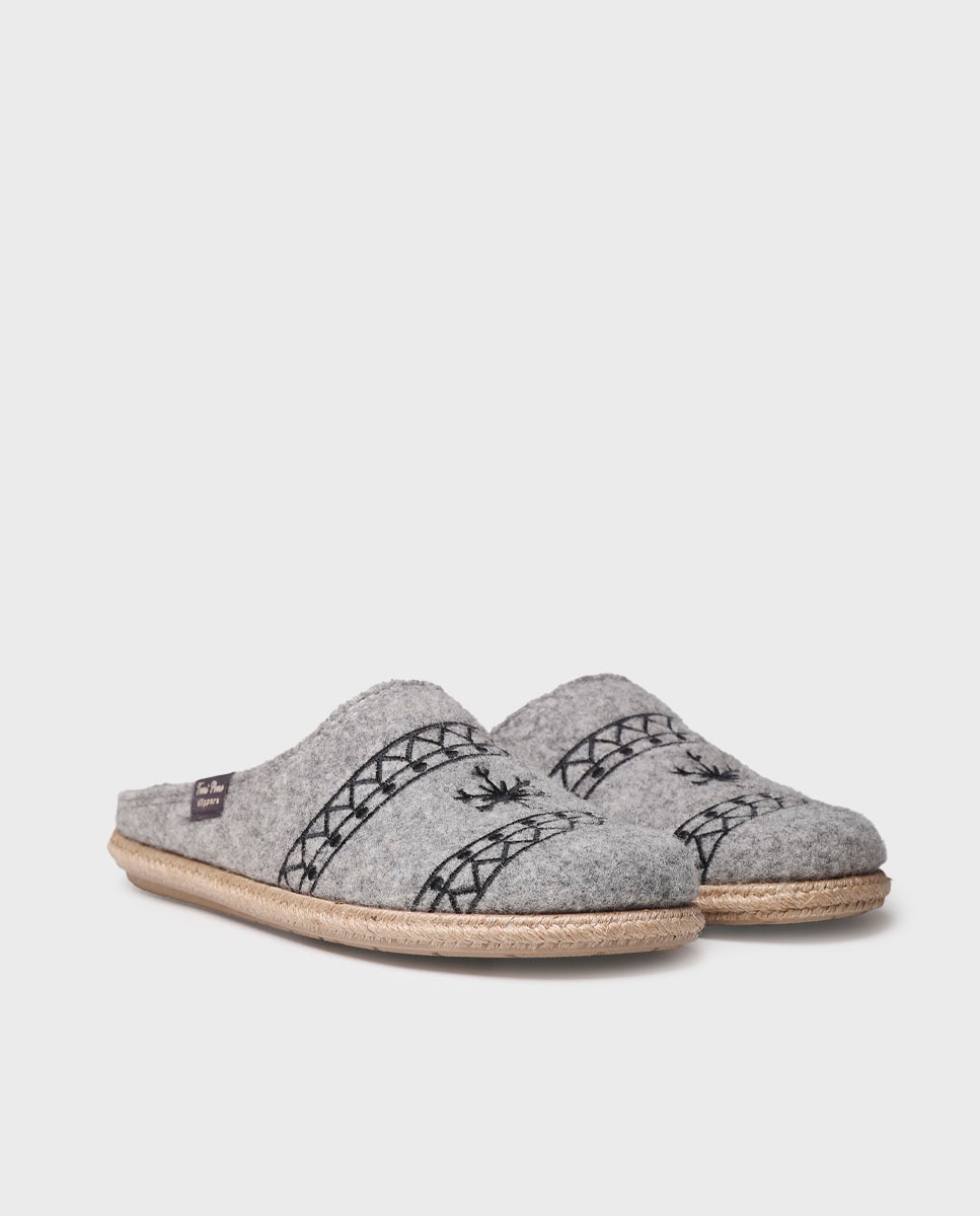 Imagen 2 de Zapatillas de casa de hombre de fieltro con bordado - Gris Piedra Gris Piedra