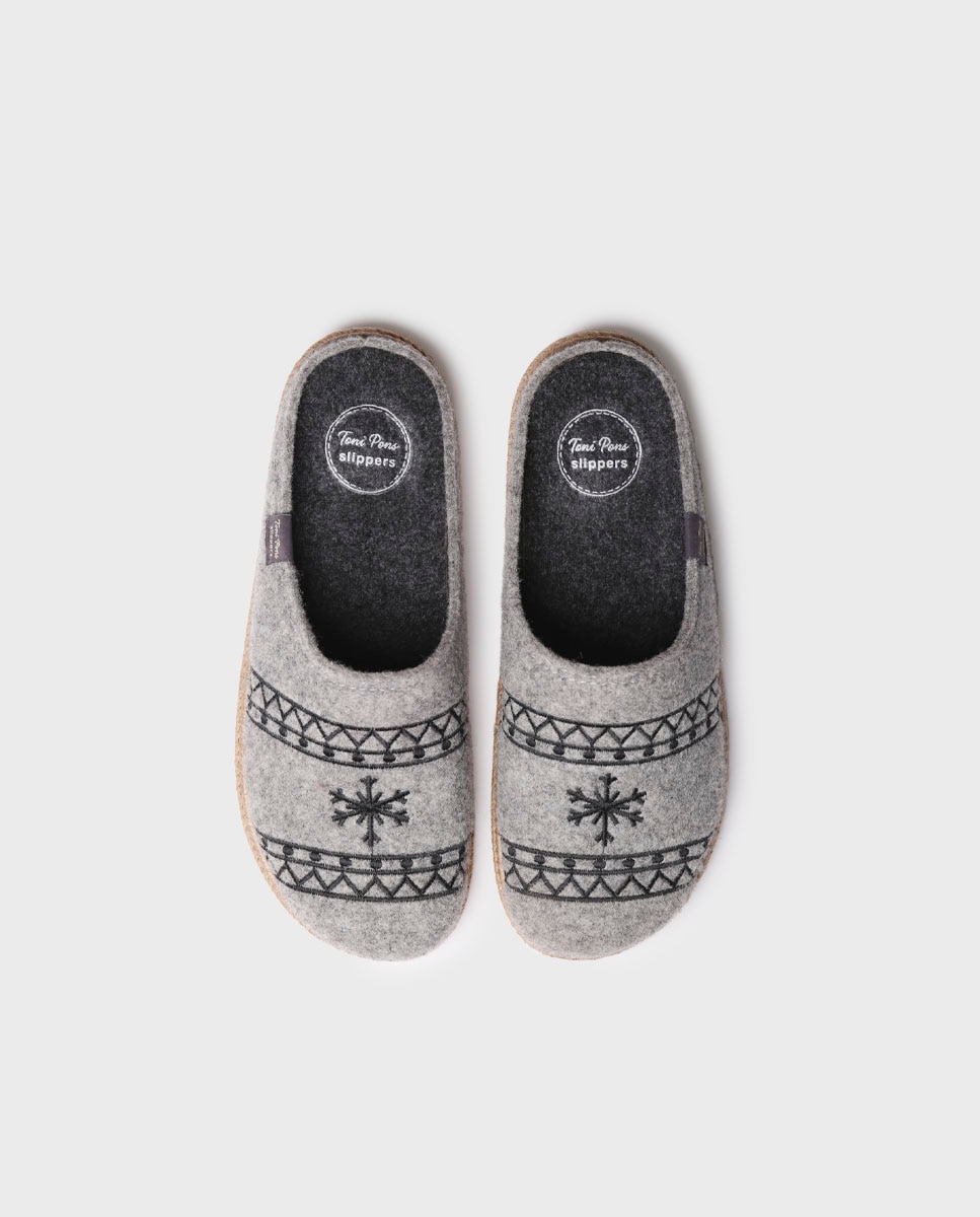 Imagen 3 de Zapatillas de casa de hombre de fieltro con bordado - Gris Piedra Gris Piedra