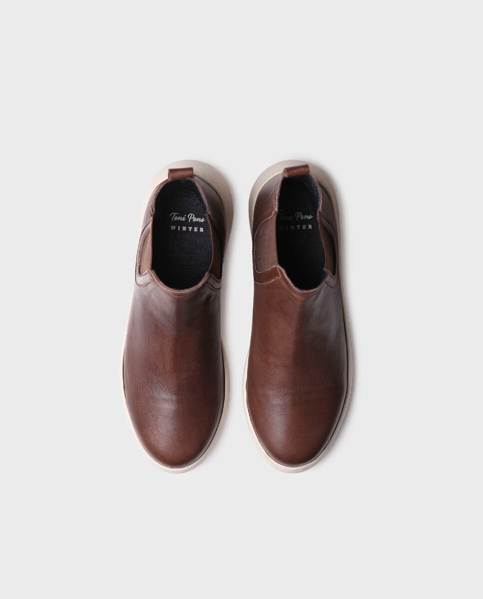 Imagen 3 de Botines de mujer de piel con elásticos - Marrón oscuro Marrón oscuro