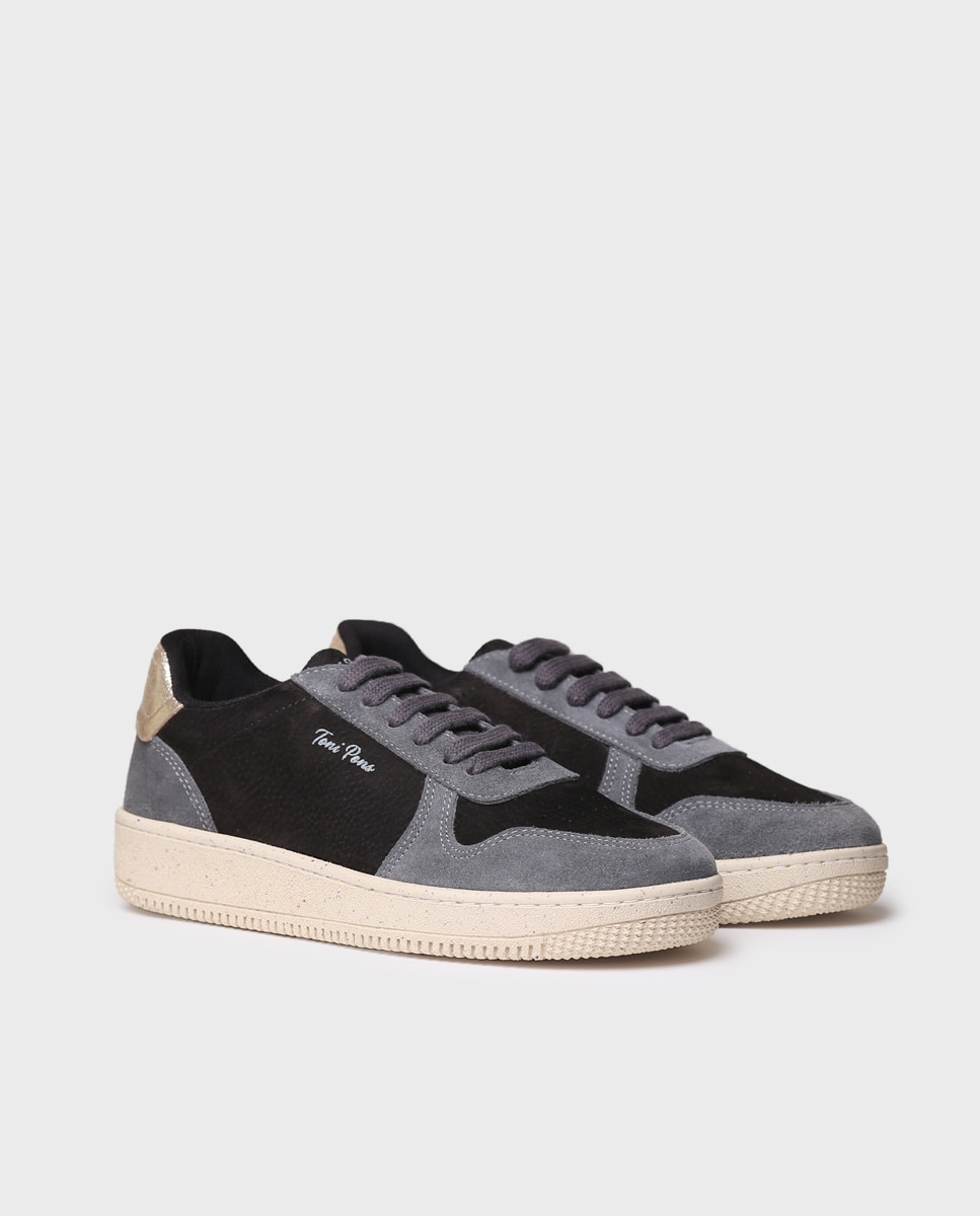 Zapatillas de mujer de serraje con cordones - Toni Pons - Negro Negro-2