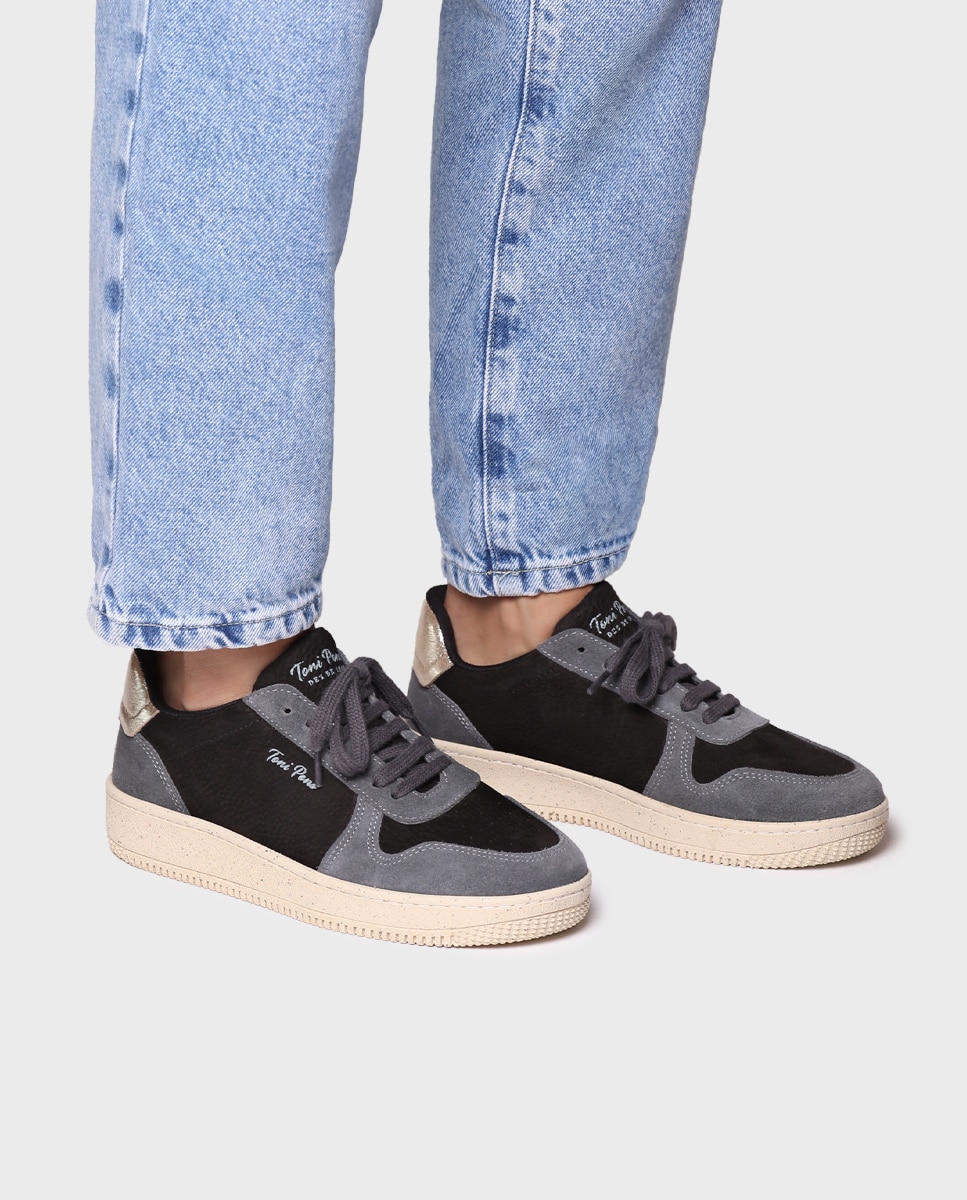 Zapatillas de mujer de serraje con cordones - Toni Pons - Negro Negro-4