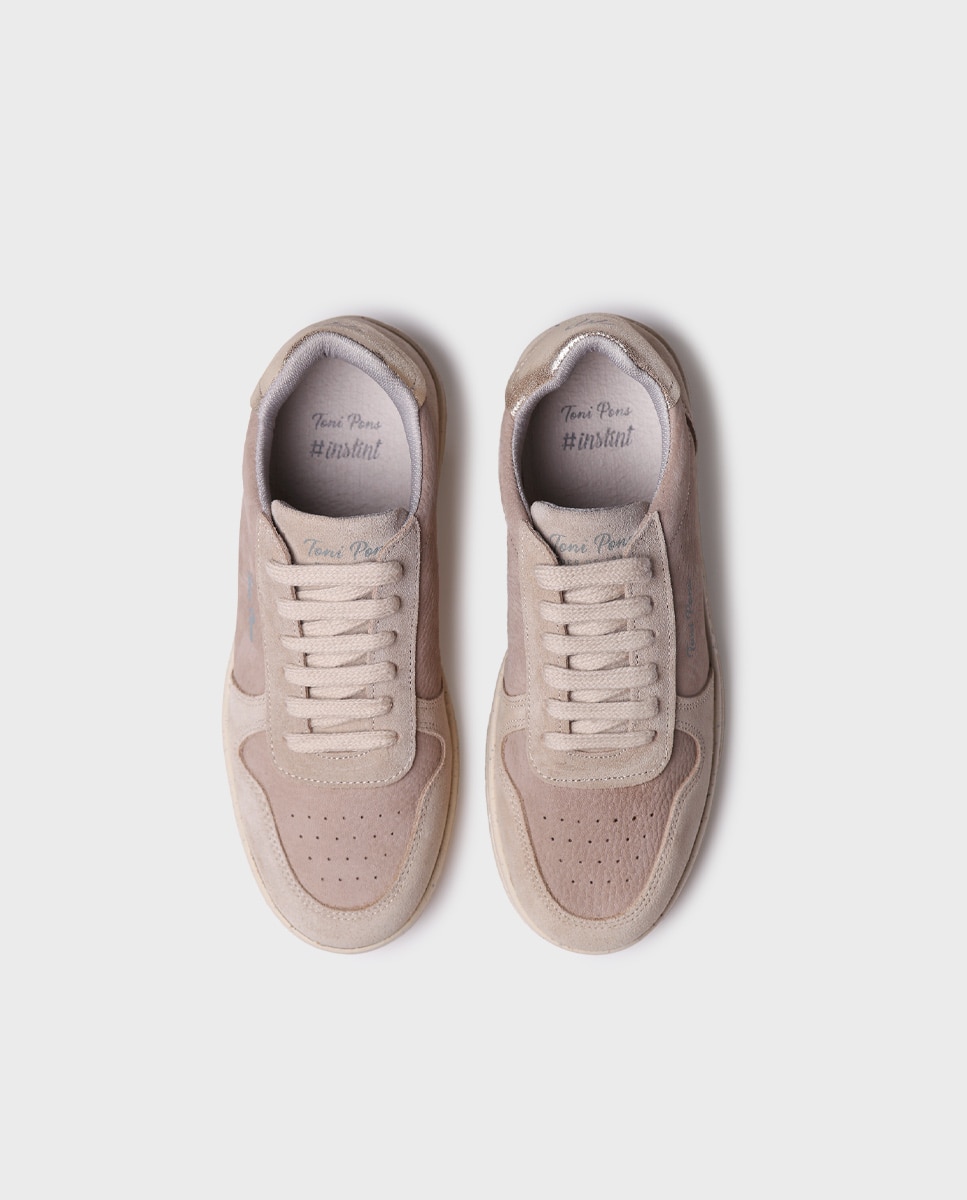 Zapatillas de mujer de serraje con cordones - Toni Pons - Beige Beige-3