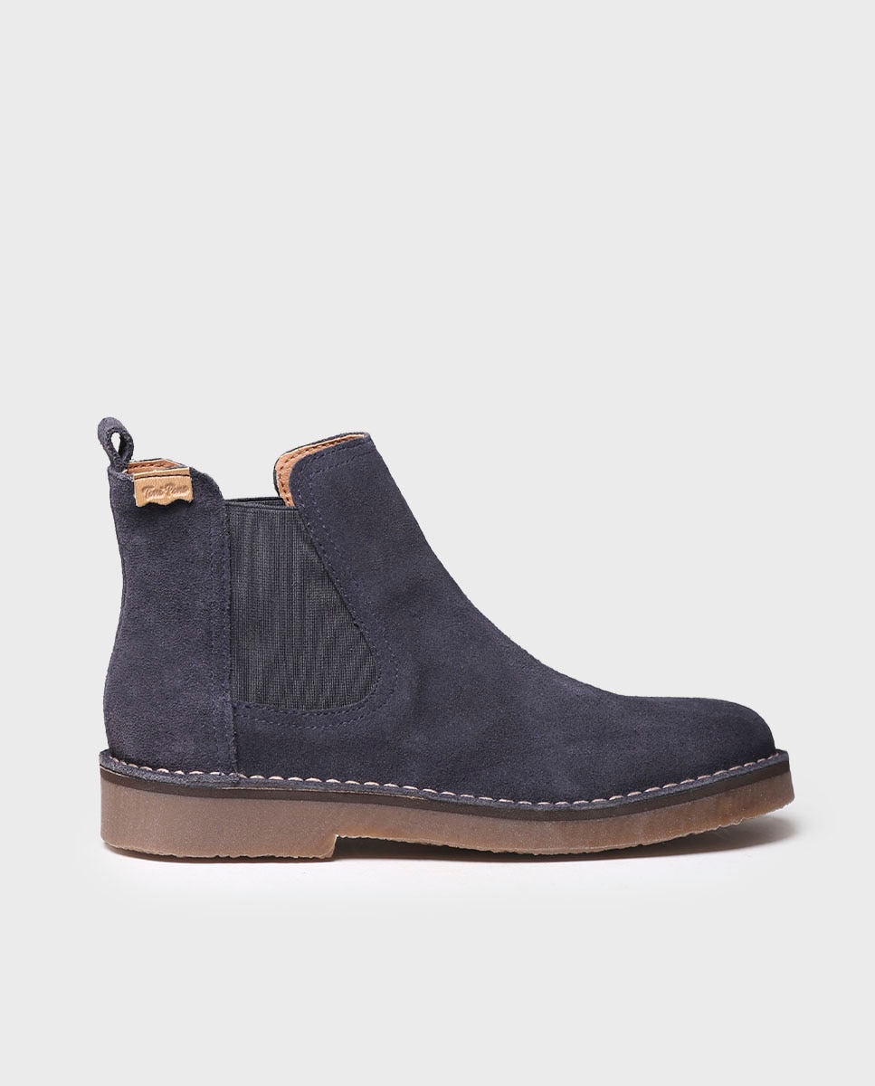Botines de mujer de serraje con elásticos - Azul marino Azul marino-1