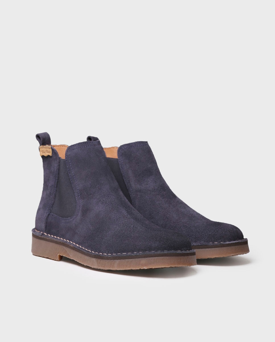 Botines de mujer de serraje con elásticos - Azul marino Azul marino-2