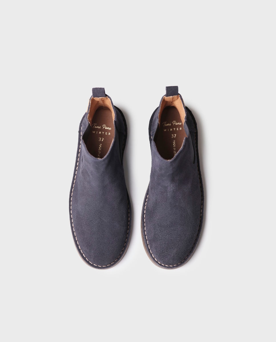 Botines de mujer de serraje con elásticos - Azul marino Azul marino-3