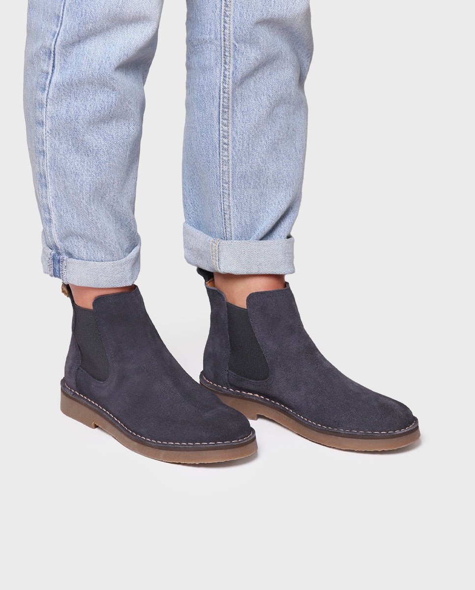 Botines de mujer de serraje con elásticos - Azul marino Azul marino-4