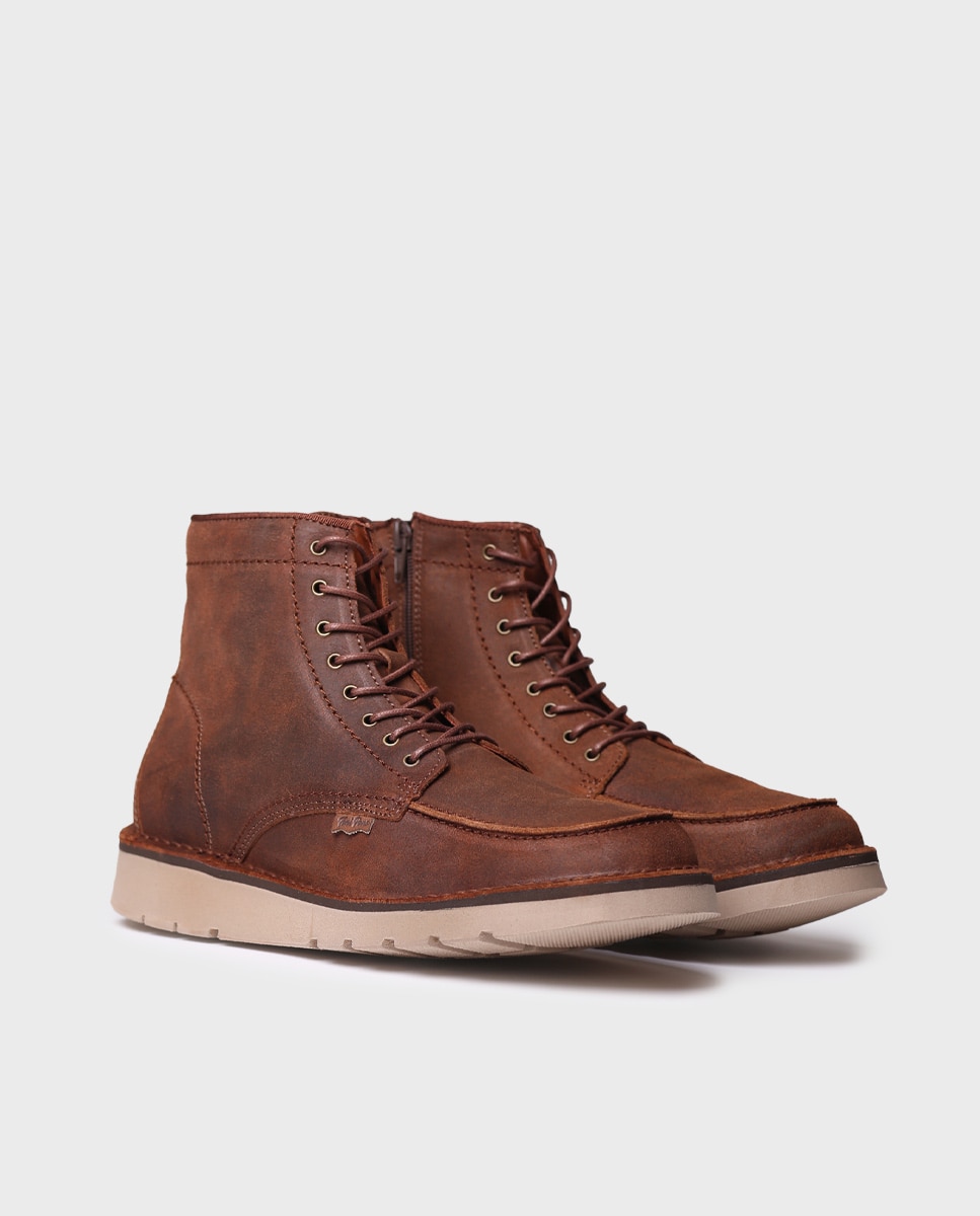 Botins de Pele com Atacadores Castanho-escuro-2