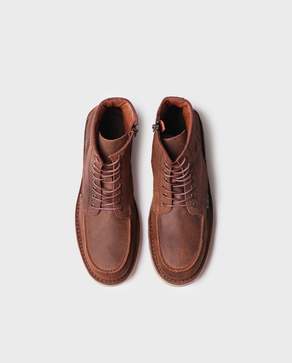 Botins de Pele com Atacadores Castanho-escuro-3